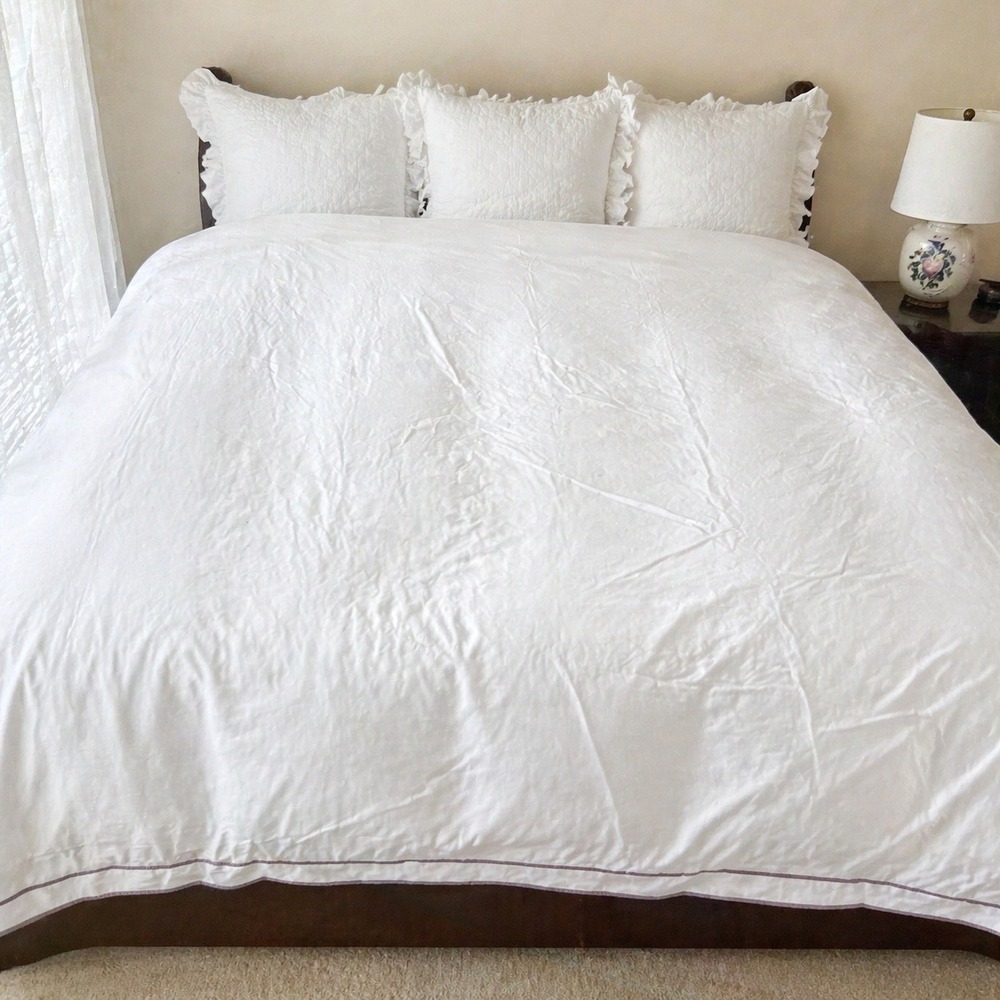 LAUREN RALPH LAUREN Palmer Queen Duvet Cover White Taupe Piped Cotton 92x90 Luxy